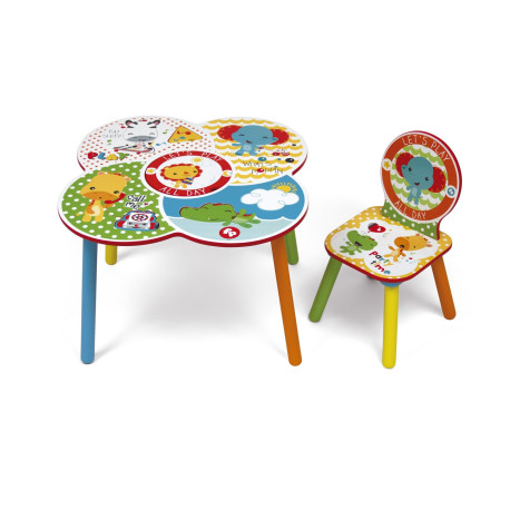 Ensemble de table (60x60x44cm) et chaise (27x27x52cm) en bois lion "lets play all day"