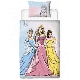 Parure de lit réversible Princesses Disney - modèle Aurore, cendrillon, Belle