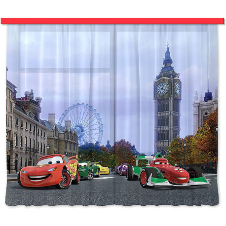 Voilage Cars à Londres Disney - 180 x 160cm - 2 parties vue totale des rideaux 