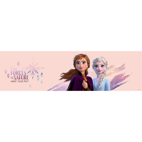 Frise auto-adhésive Disney - La Reine des Neiges 2 - modèle Anna et Elsa fond rose - 5 M x 14 CM