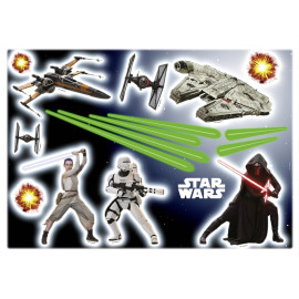 17 Stickers géant War Star Wars Rey, stormtrooper, et vaisseaux spaciaux 50 x 70 cm