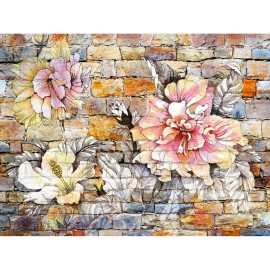 Papier peint mural intisse Fleurs dessinées sur un mur 360x270 cm