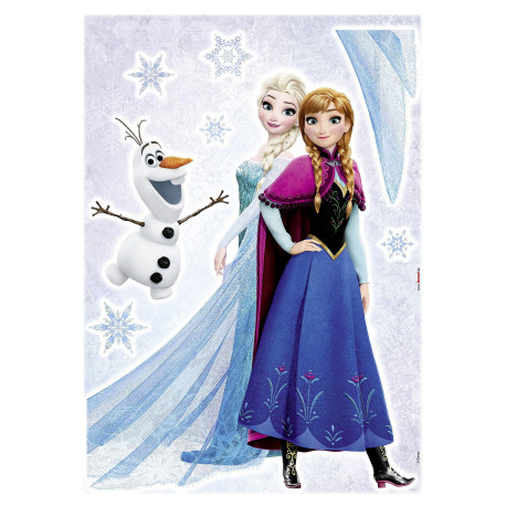 Stickers géant Trio La Reine des Neiges Disney Elsa, Anna et Olaf qui sourient 50 x 70 cm