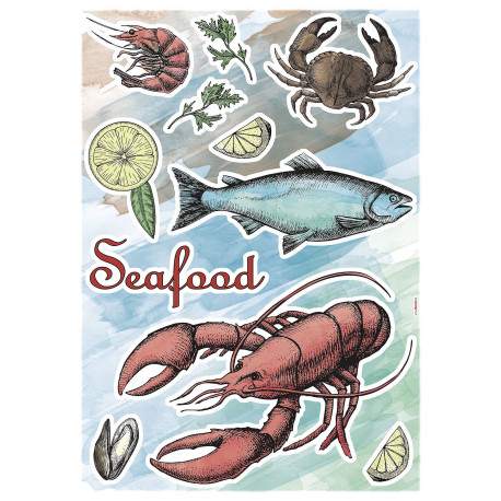 "Seafood" Sticker Décoration murale Fruit de Mer - 50x70cm