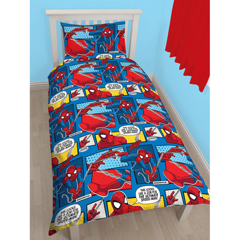 Parure de lit Réversible - Spiderman Marvel BD - 140 cm x 200 cm  Parure  de lit SIMPLE sur drap housse, plaid, housse de couette sur Déco de Héros