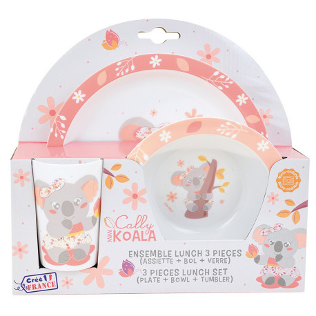 Cally Mimi Koala ensemble repas incluant 1 verre 220 ml, 1 assiette et 1 bol micro-ondables pour enfant