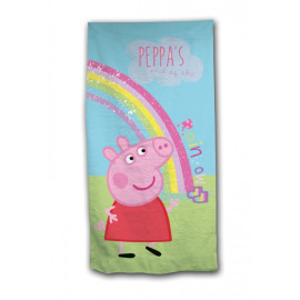 Serviette de plage - Peppa pig et un arc en ciel - 70 cm x 140 cm