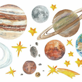 Stickers Muraux Planète et Système Solaire en Aquarelle 