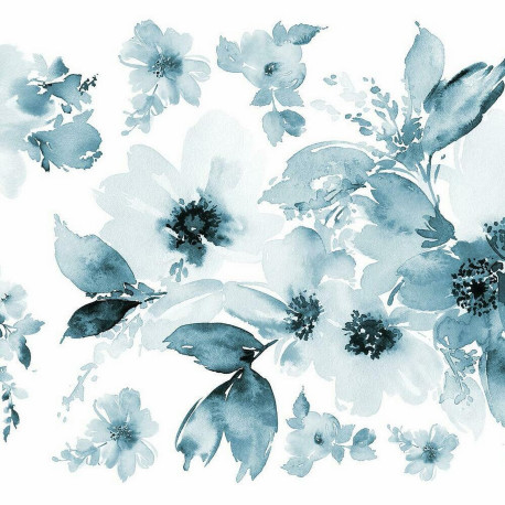 Stickers aquarelle florale géante bleue