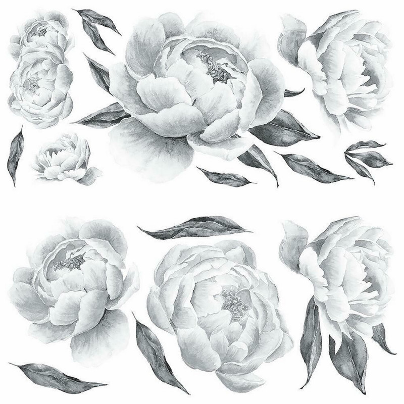 FLEUR - Stickers repositionnables géants fleurs en noir et blanc 145x135