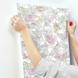 Papier Peint auto-adhésif - Disney Princesses et motifs floraux - 52 x 1006 cm
