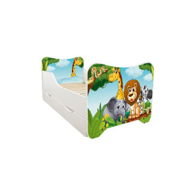 Lit pour enfant modèle jungle avec tiroir de rangement et Matelas - couchage 70 x140 cm