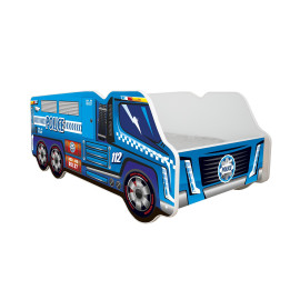 Lit enfant Camion modèle police bleu + Matelas - 70x140 cm