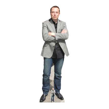 Figurine en carton taille réelle Elon Musk en jeans et veste de costume grise 188cm