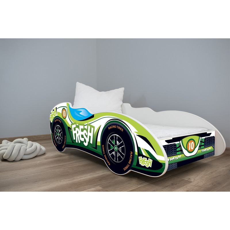 Lit 70x140 cm vert avec matelas et tiroir décor voiture de F1 - HEROS