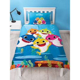 Parure de lit réversible Et Taie D'oreiller Baby Shark et sa famille - 135 cm x 200 cm