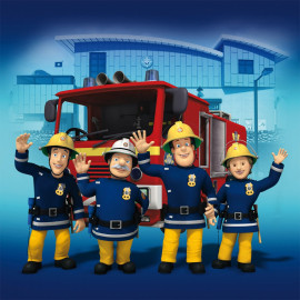 Tableau Sam le pompier faisant coucou avec ses copains - 35 cm x 35 cm