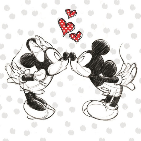 Tableau Disney - Mickey et Minnie - bisou - 35 cm x 35 cm