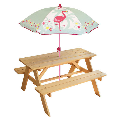 Table en Bois pour Pique-Nique avec Parasol Flamingo